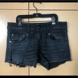 R13 black denim shorts with frayed hem